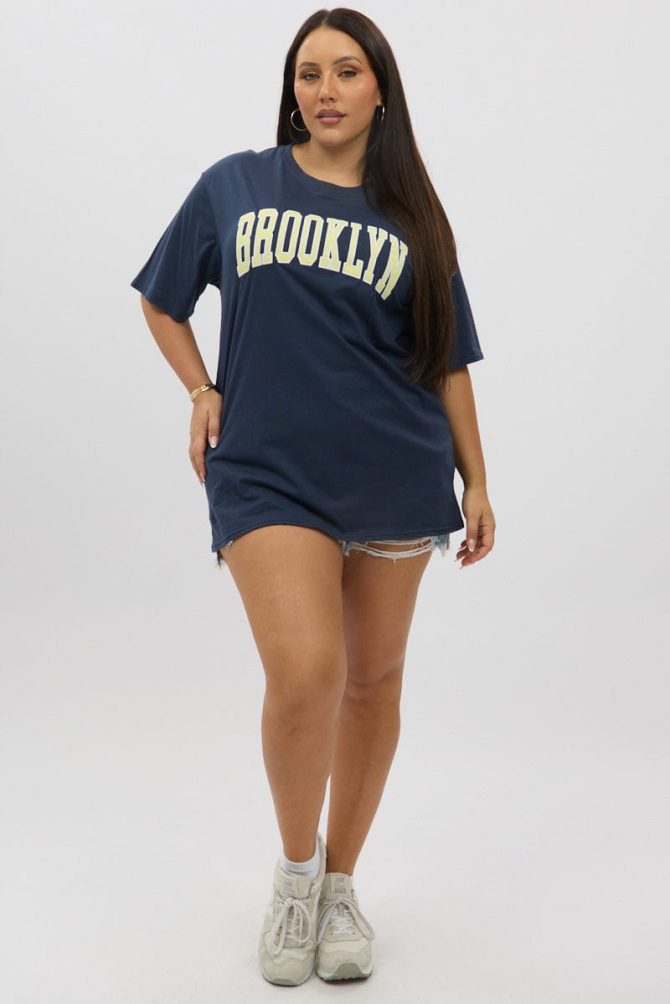 Blue Graphic T Shirt Short Sleeve Crew Neck
