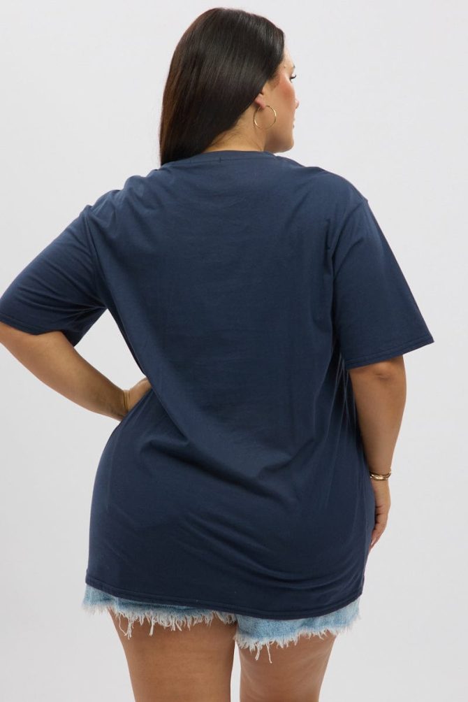 Blue Graphic T Shirt Short Sleeve Crew Neck
