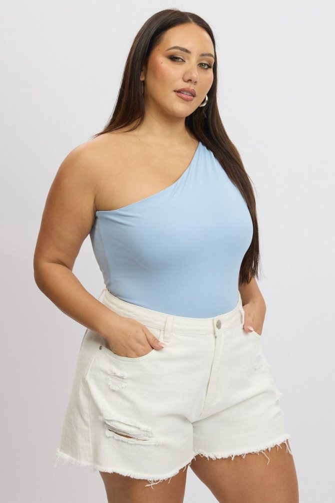 Blue Bodysuit One Shoulder
