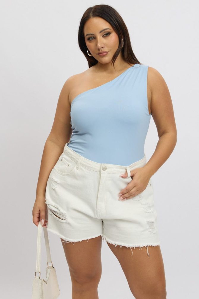 Blue Bodysuit One Shoulder