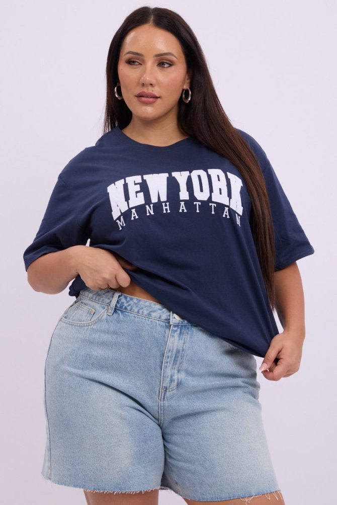 Blue Graphic T Shirt Short Sleeve Crew Neck