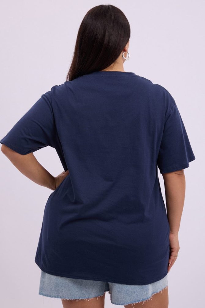 Blue Graphic T Shirt Short Sleeve Crew Neck
