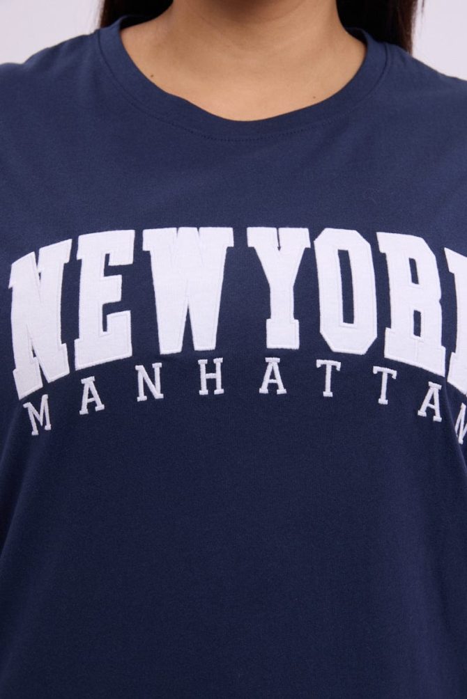 Blue Graphic T Shirt Short Sleeve Crew Neck