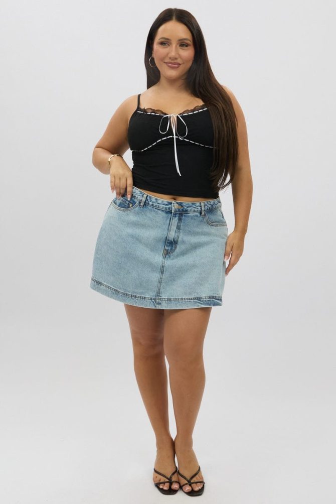 Black Lace Singlet Top Lace Ribbon Trim