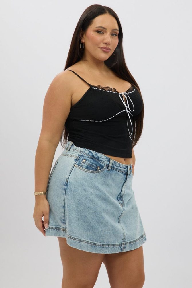 Black Lace Singlet Top Lace Ribbon Trim