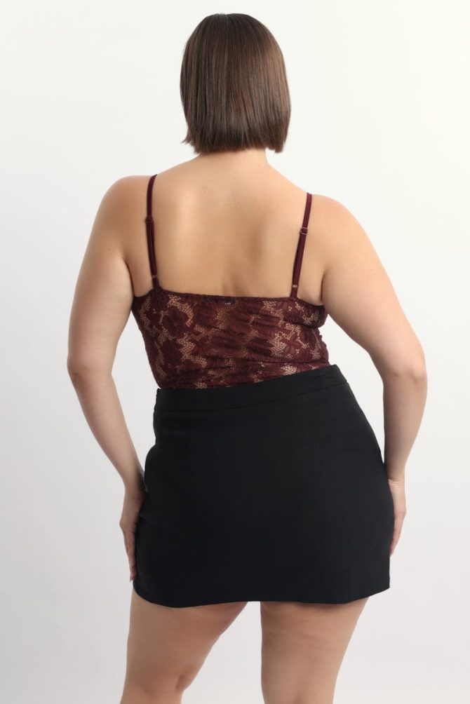 Red Bodysuit Lace V Neck