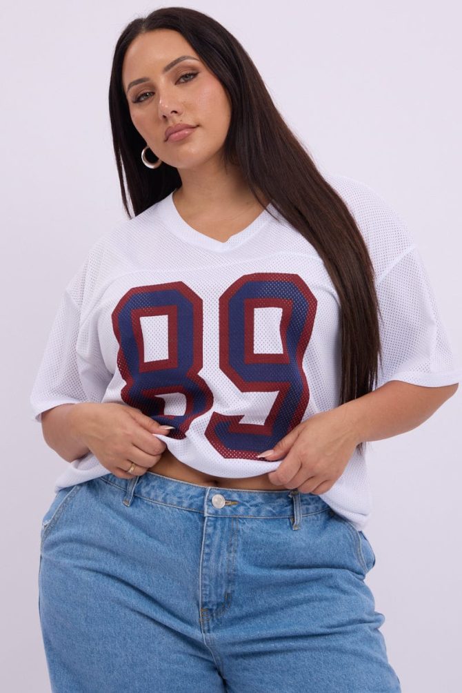 White Graphic T Shirt Short sleeve V Neck