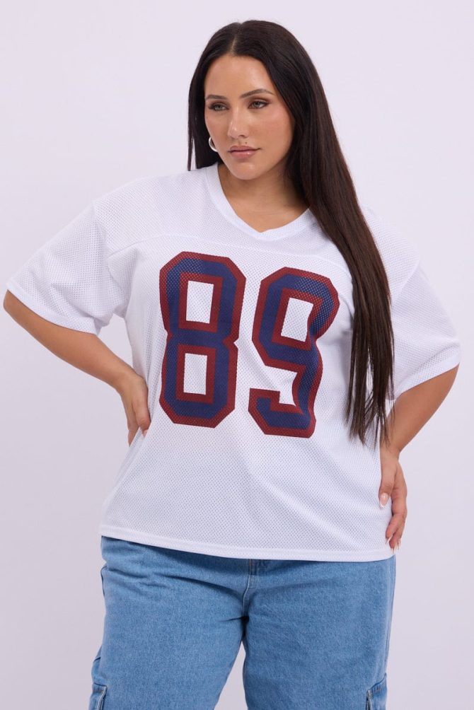 White Graphic T Shirt Short sleeve V Neck