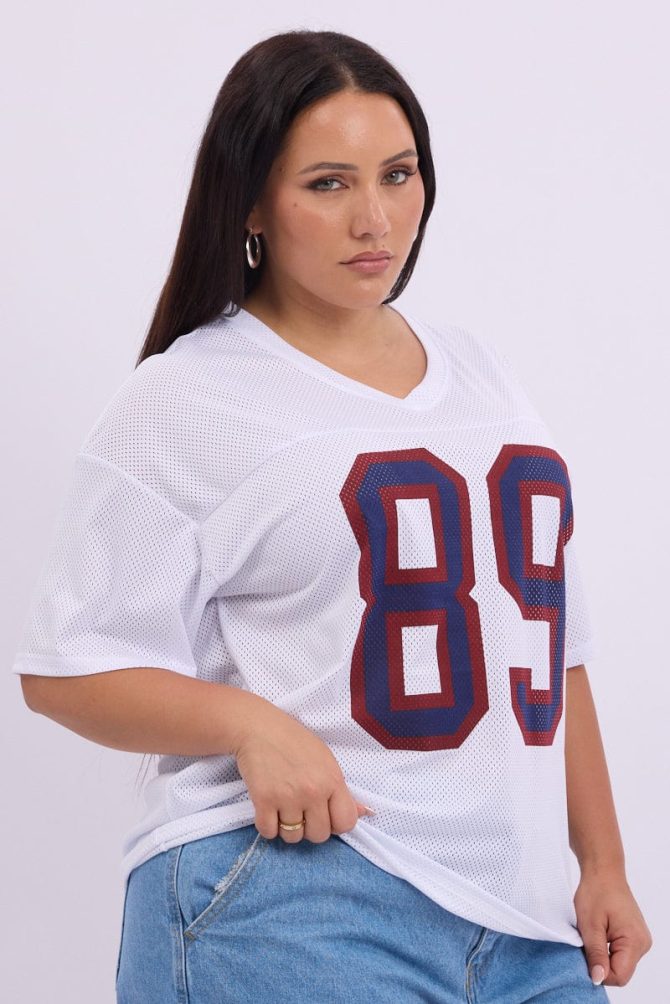 White Graphic T Shirt Short sleeve V Neck