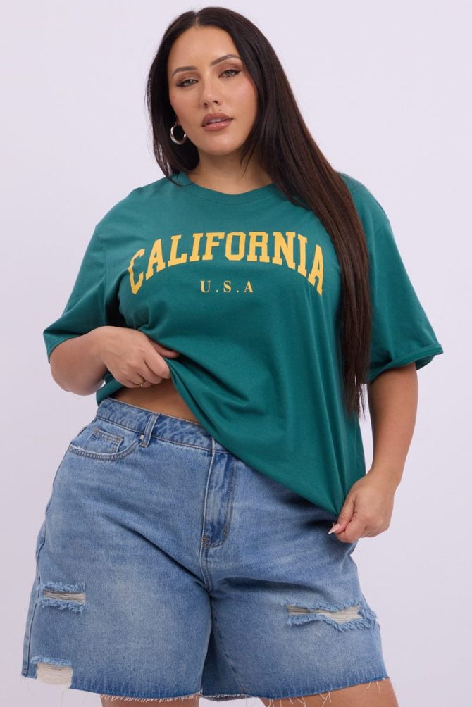 Green Graphic T shirt Short Sleeve Crew Neck