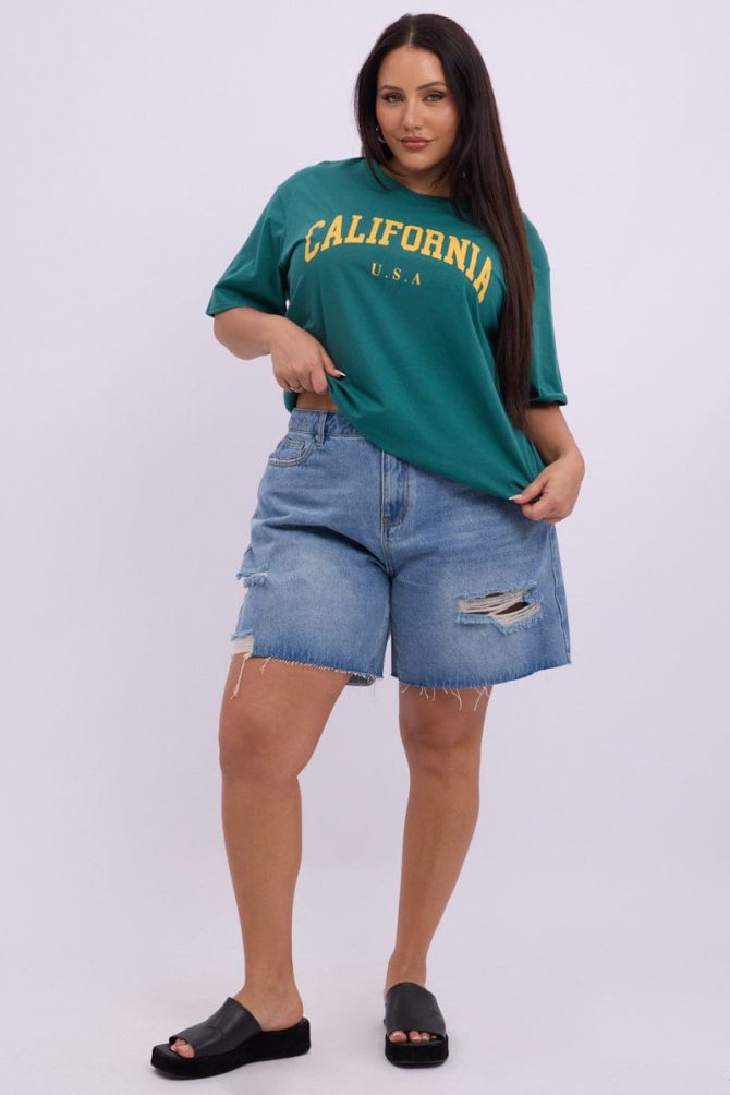 Green Graphic T shirt Short Sleeve Crew Neck
