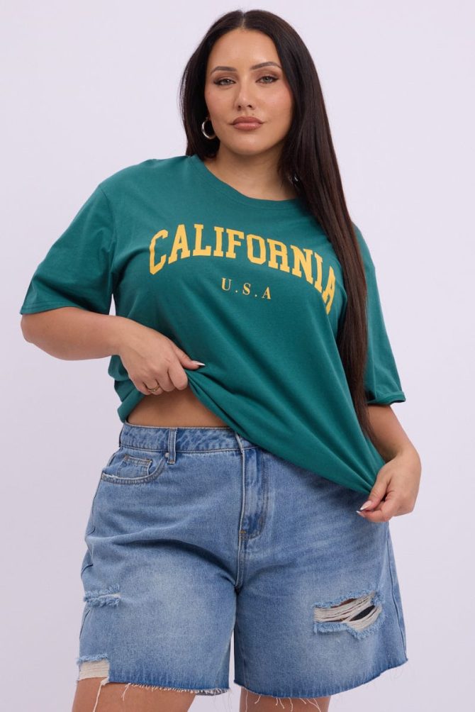 Green Graphic T shirt Short Sleeve Crew Neck