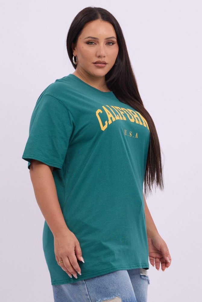 Green Graphic T shirt Short Sleeve Crew Neck