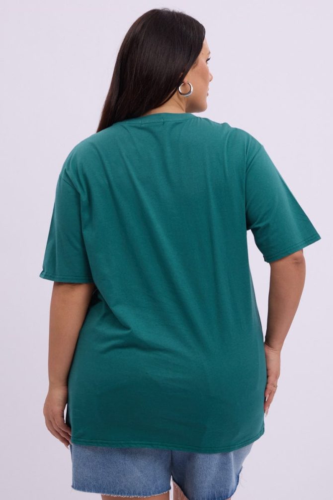 Green Graphic T shirt Short Sleeve Crew Neck