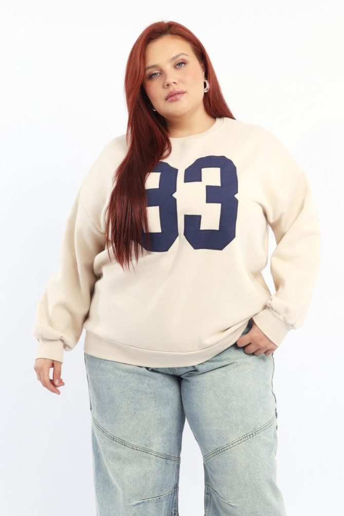 Beige Sweatshirt Long Sleeve Crew Neck