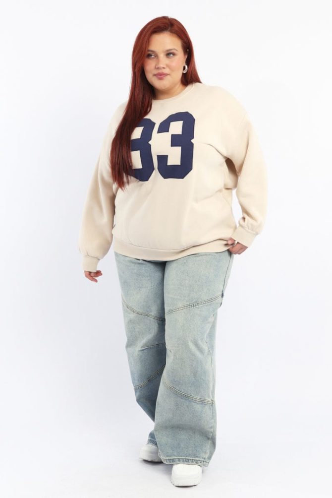 Beige Sweatshirt Long Sleeve Crew Neck