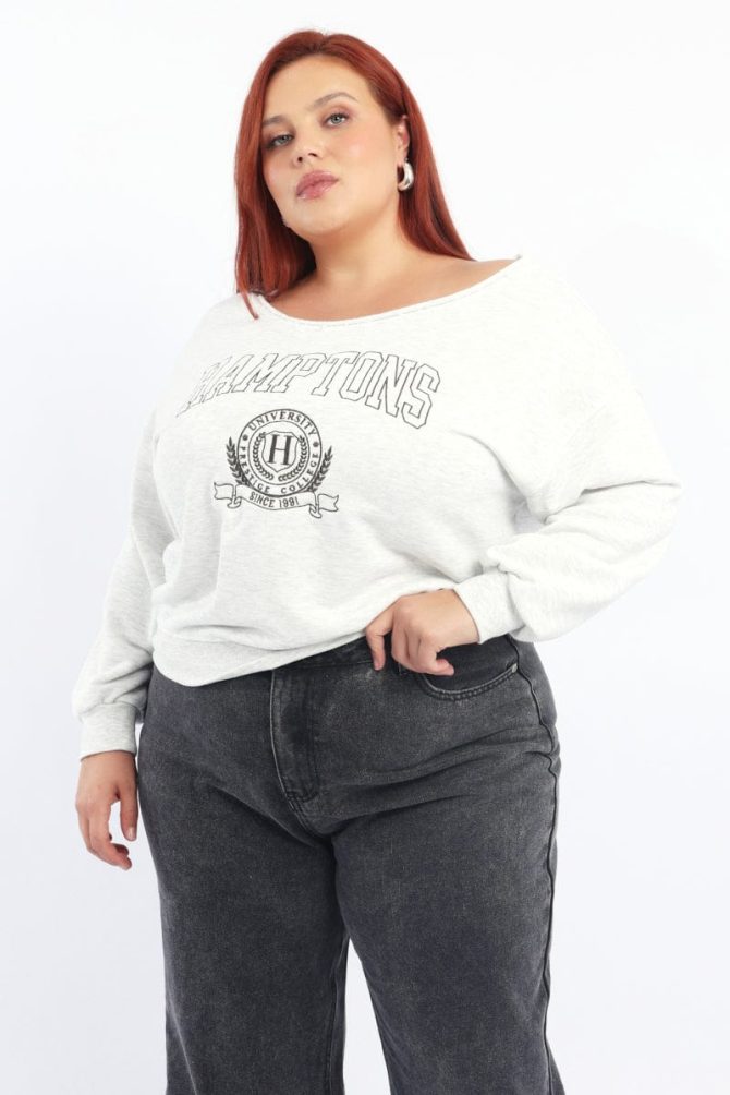 Grey Sweatshirt One Shoulder Long Sleeve