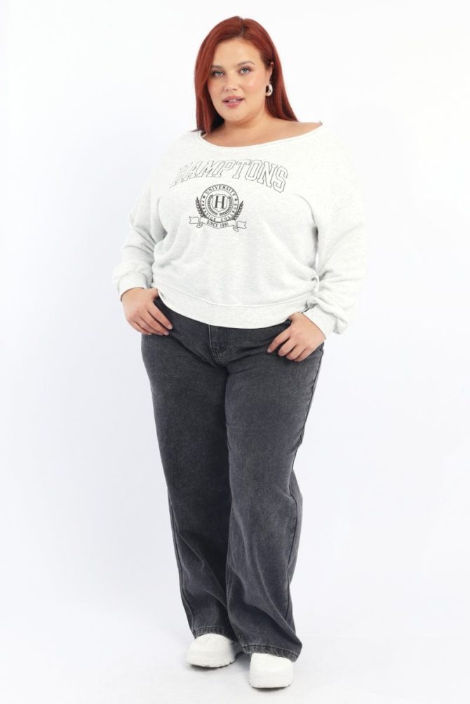 Grey Sweatshirt One Shoulder Long Sleeve