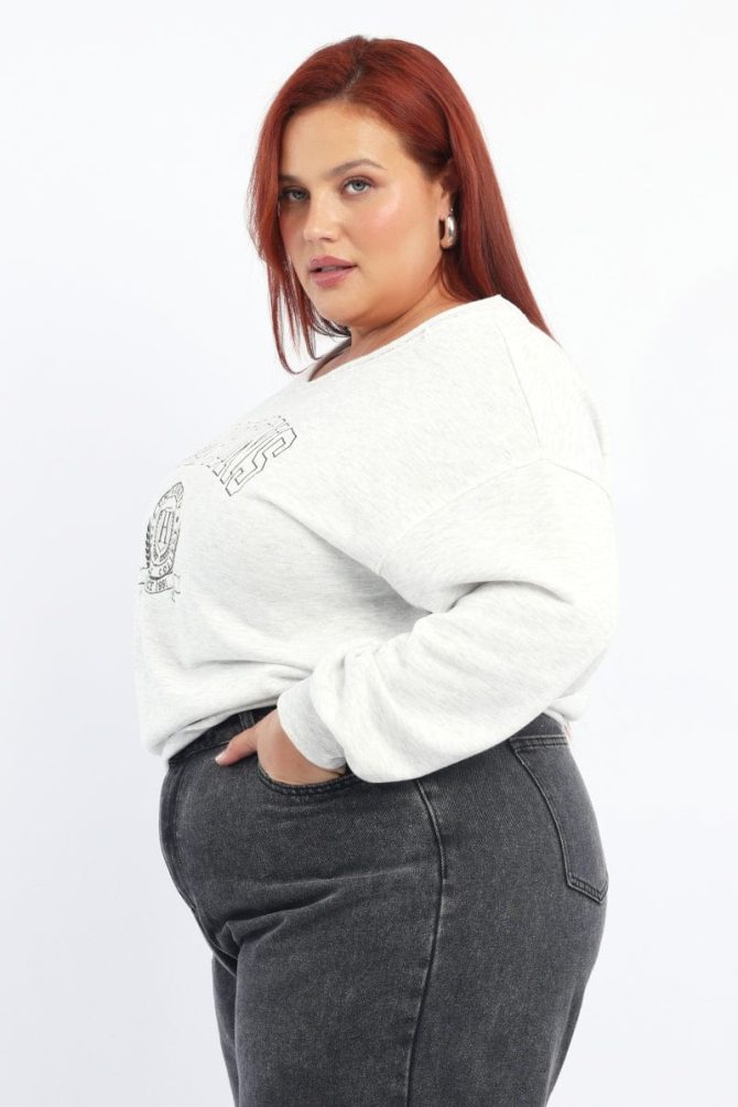 Grey Sweatshirt One Shoulder Long Sleeve