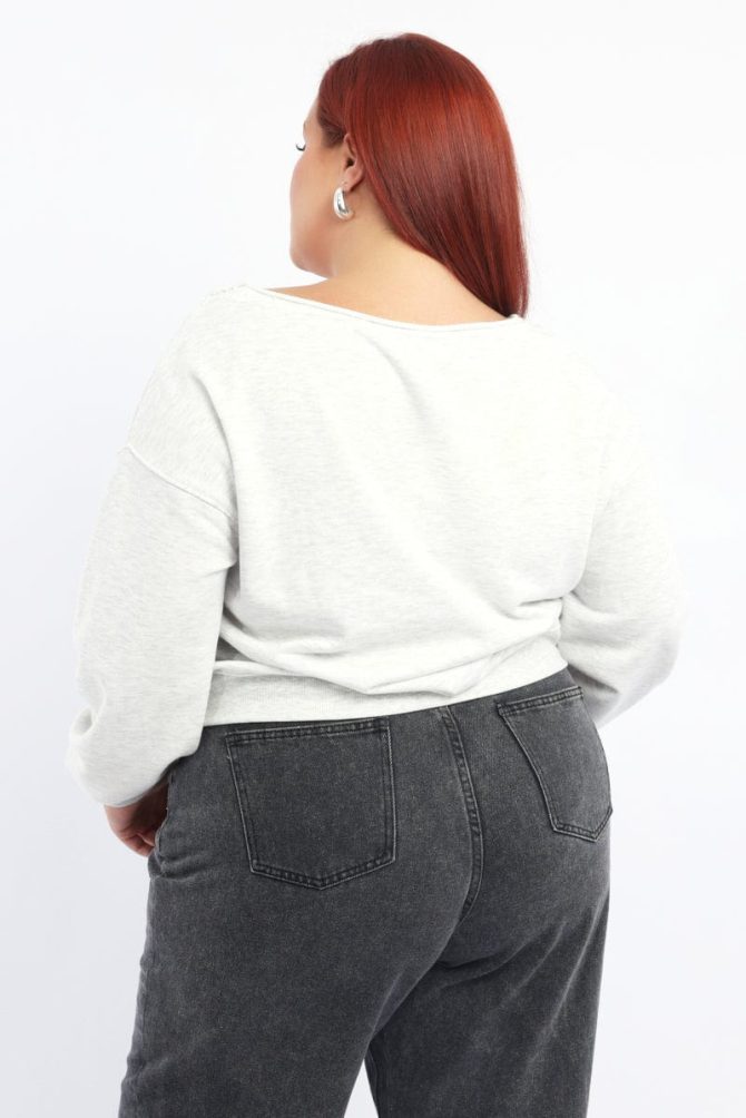 Grey Sweatshirt One Shoulder Long Sleeve