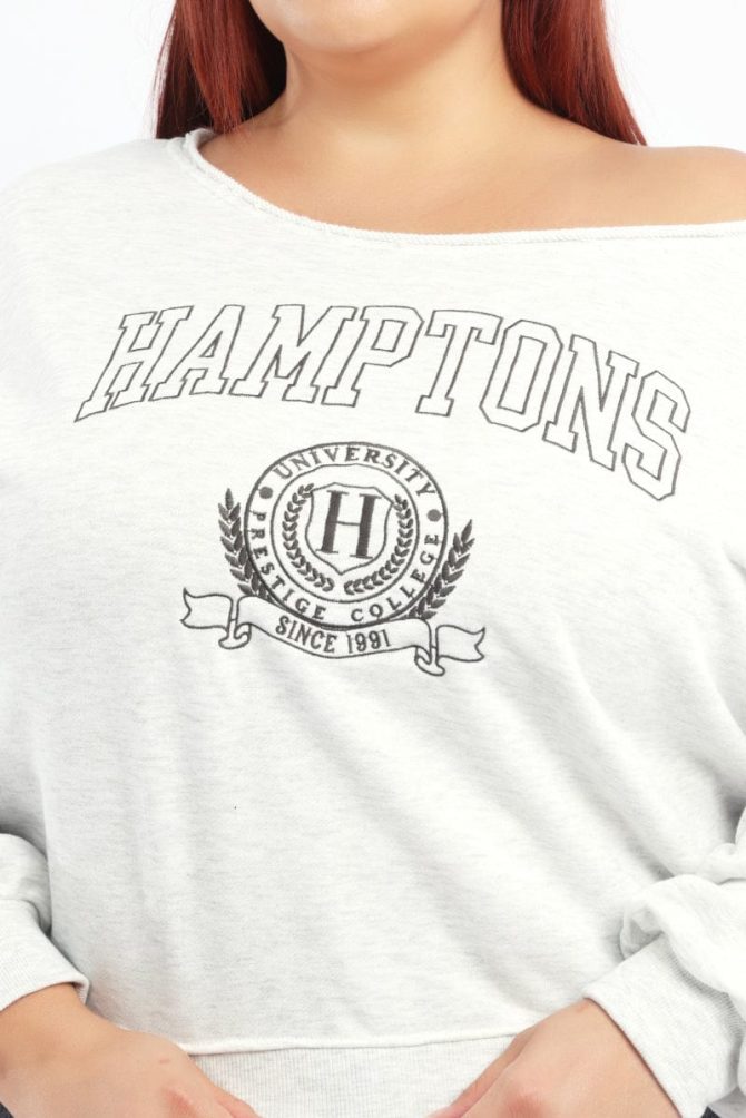 Grey Sweatshirt One Shoulder Long Sleeve
