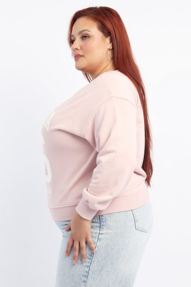 Pink Sweatshirt One Shoulder Long Sleeve