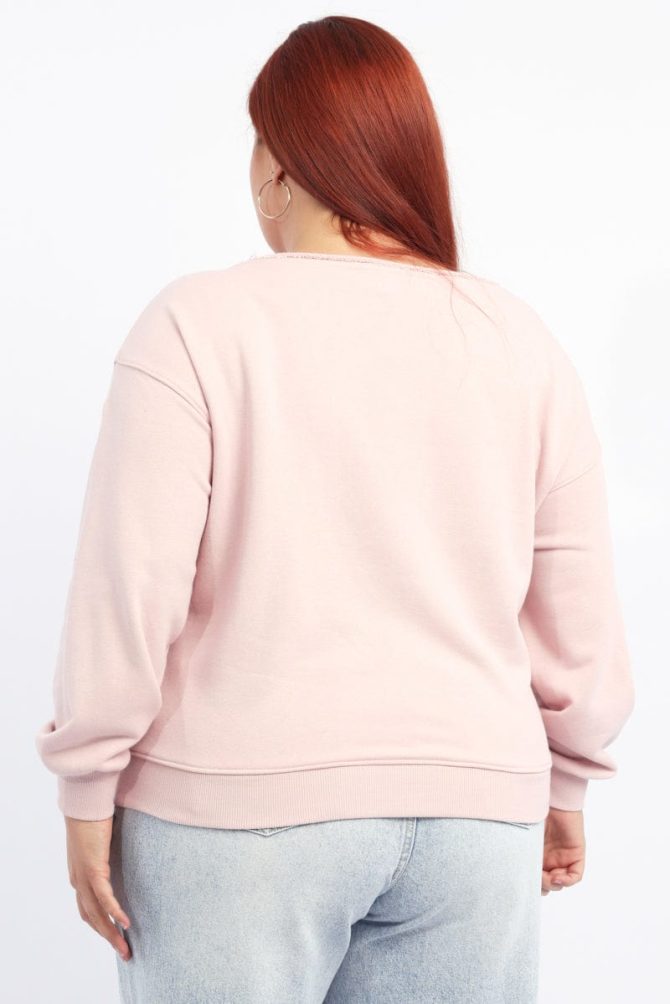 Pink Sweatshirt One Shoulder Long Sleeve