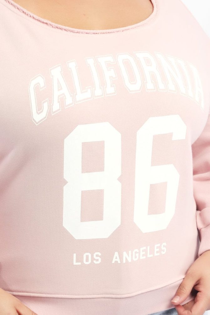 Pink Sweatshirt One Shoulder Long Sleeve