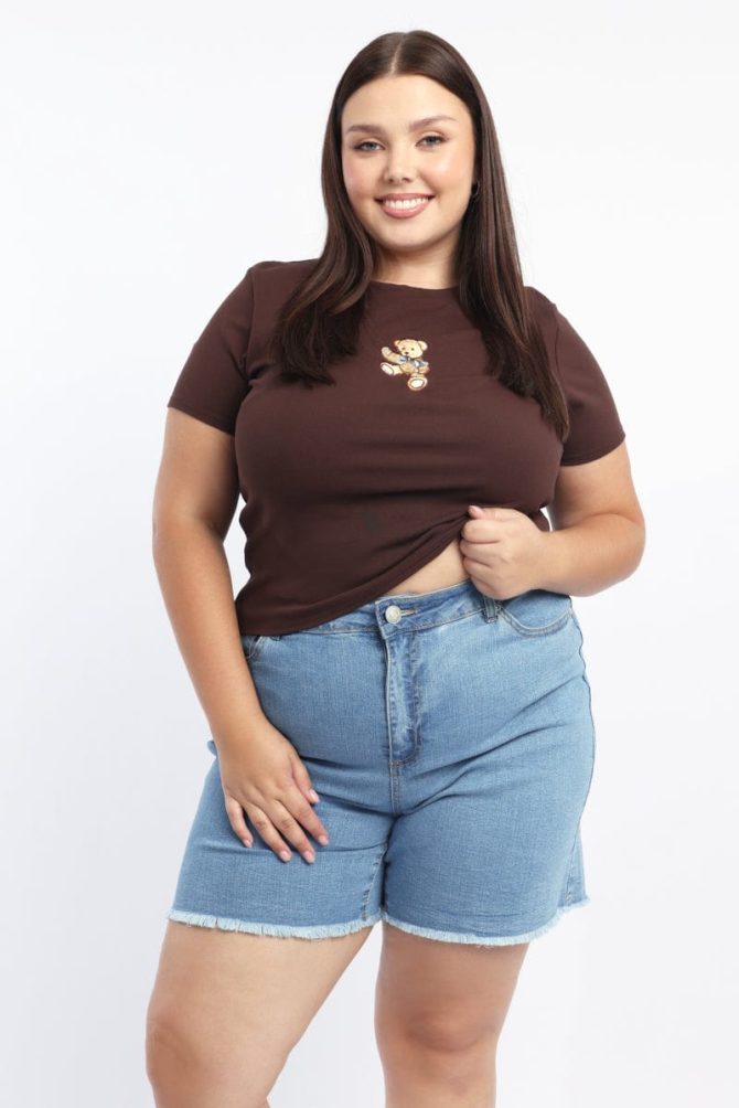 Brown Graphic T Shirt Short Sleeve Crew Neck