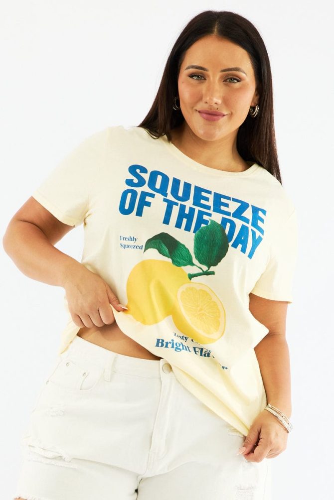 Yellow Graphic T Shirt Short Sleeve Crew Neck