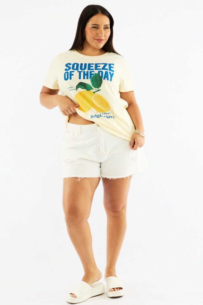 Yellow Graphic T Shirt Short Sleeve Crew Neck