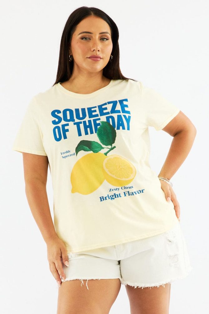 Yellow Graphic T Shirt Short Sleeve Crew Neck