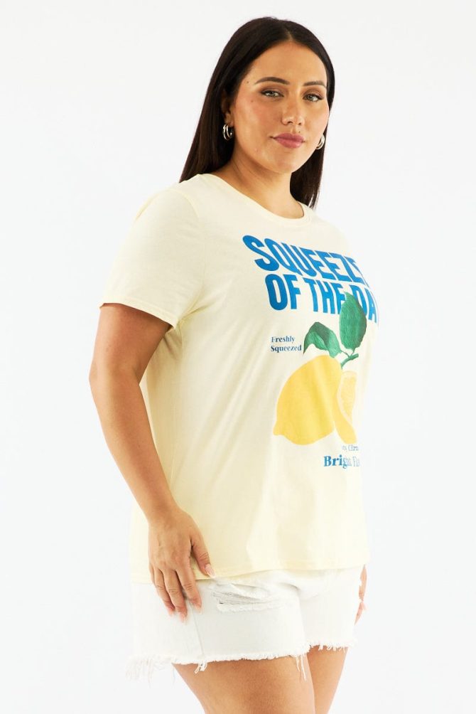 Yellow Graphic T Shirt Short Sleeve Crew Neck