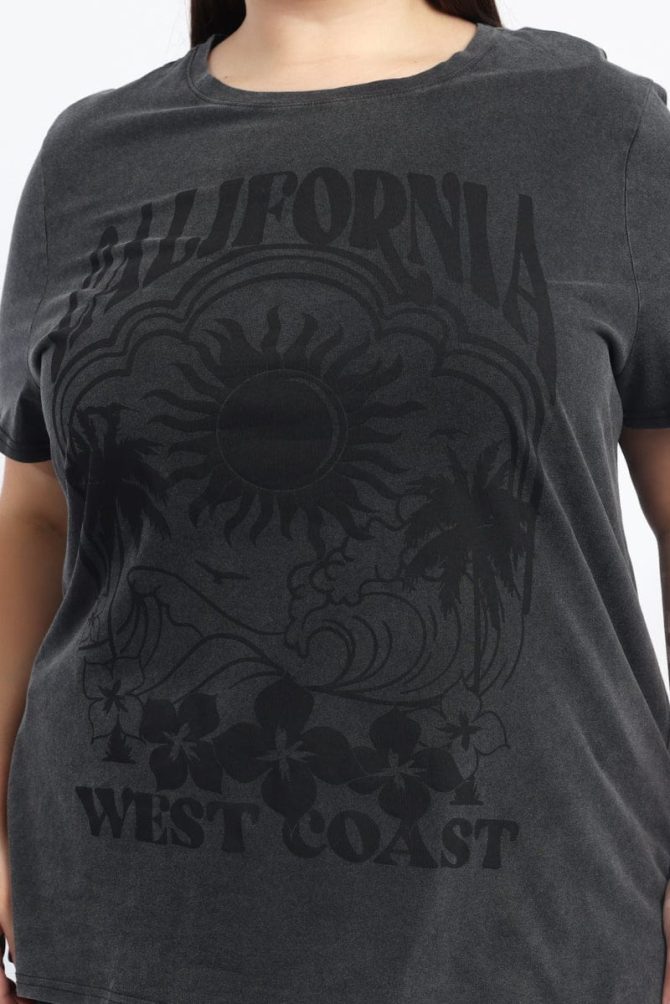 Grey Graphic T Shirt Short Sleeve Crew Neck