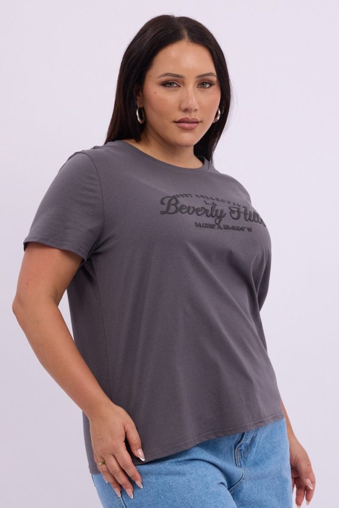 Grey Graphic T Shirt Short Sleeve Crew Neck