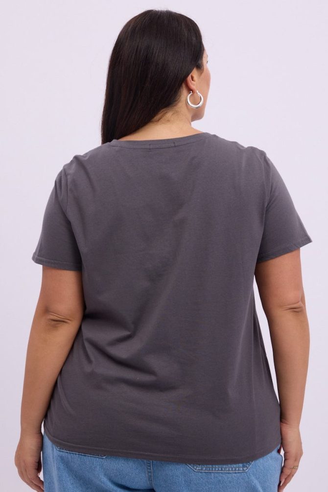 Grey Graphic T Shirt Short Sleeve Crew Neck