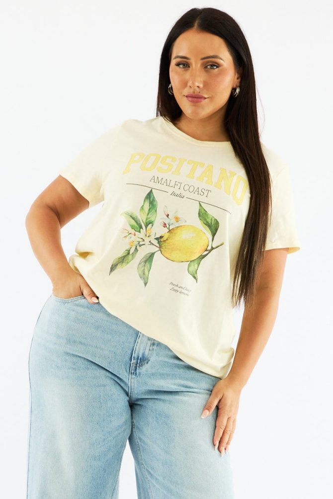 Yellow Graphic T Shirt Short Sleeve Crew Neck