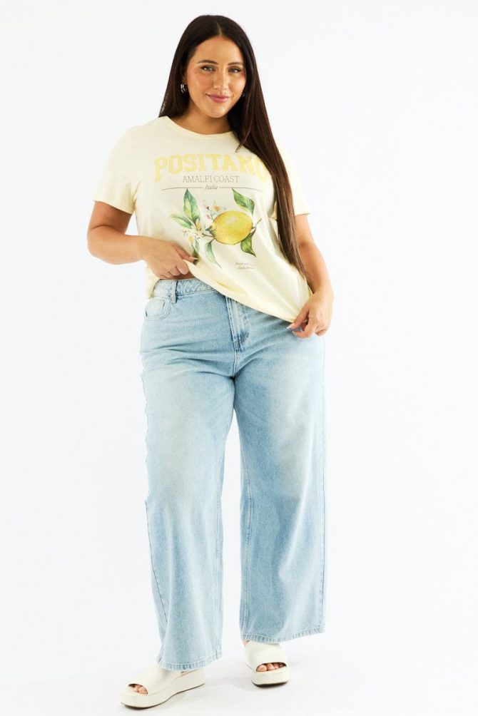 Yellow Graphic T Shirt Short Sleeve Crew Neck