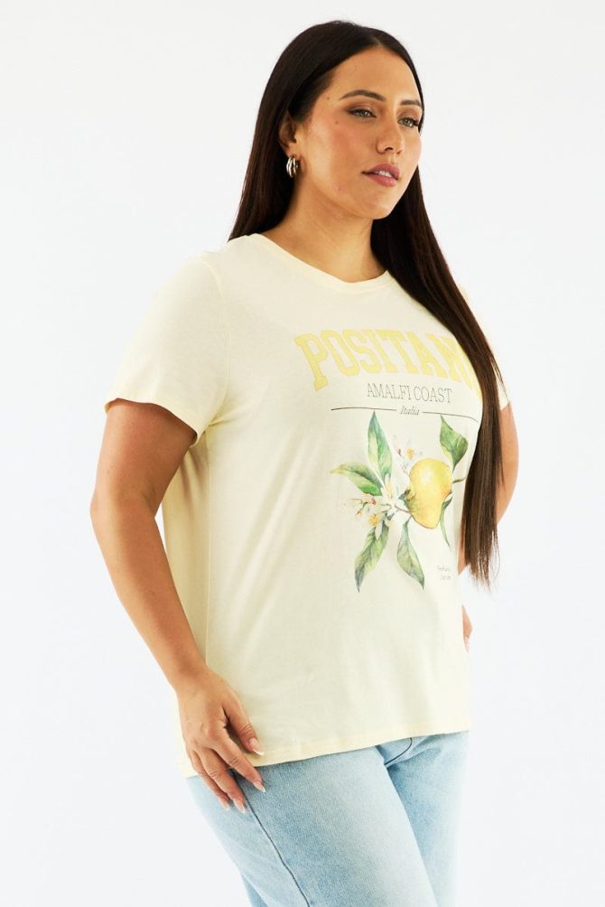 Yellow Graphic T Shirt Short Sleeve Crew Neck