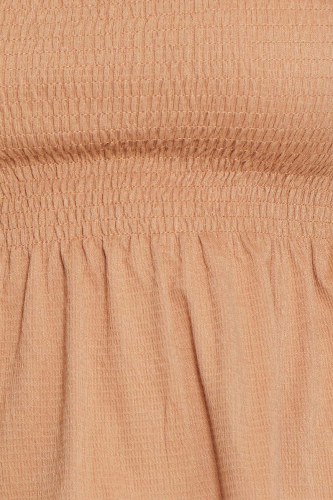 Brown Peplum Top Off The Shoulder Puff Sleeve Shirred