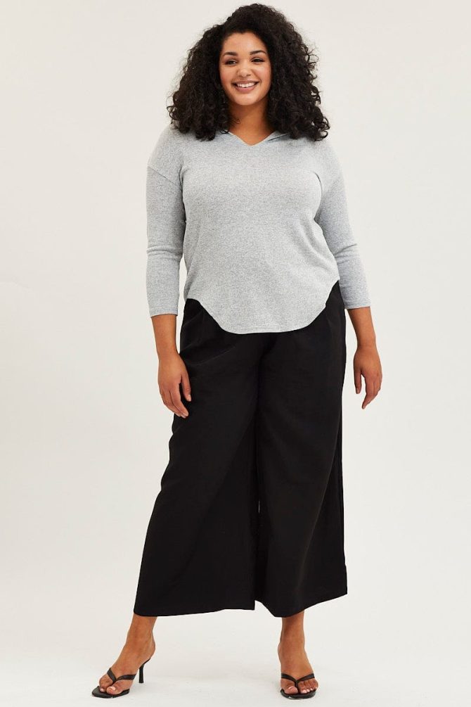 Grey Long Sleeve Curve Hem Hoodie Top