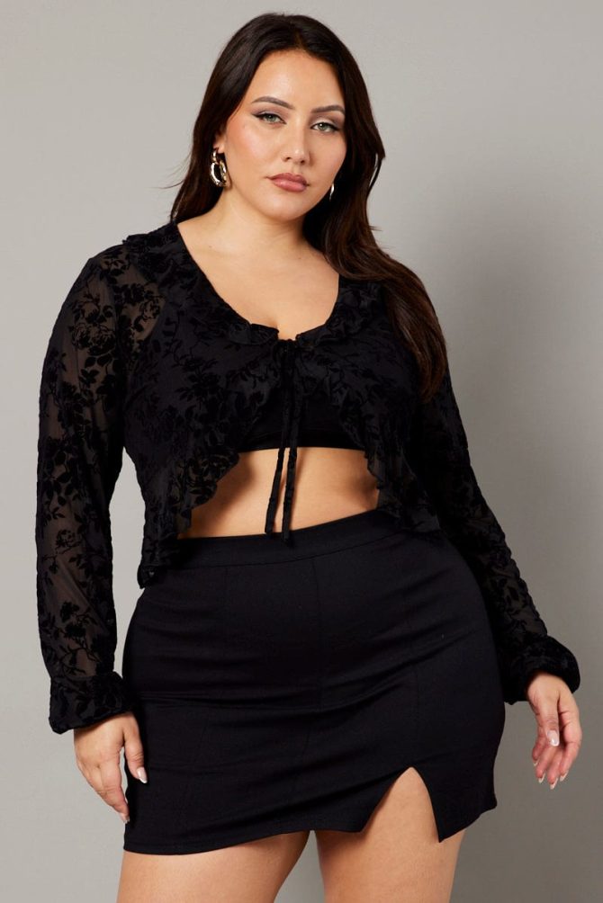 Black Frill Burnout Bolero Jacket