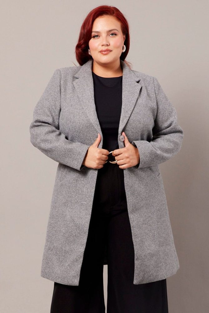 Grey One Button Coat