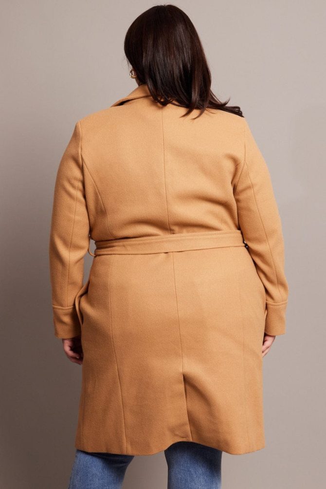 Beige Long Belted Wrap Coat