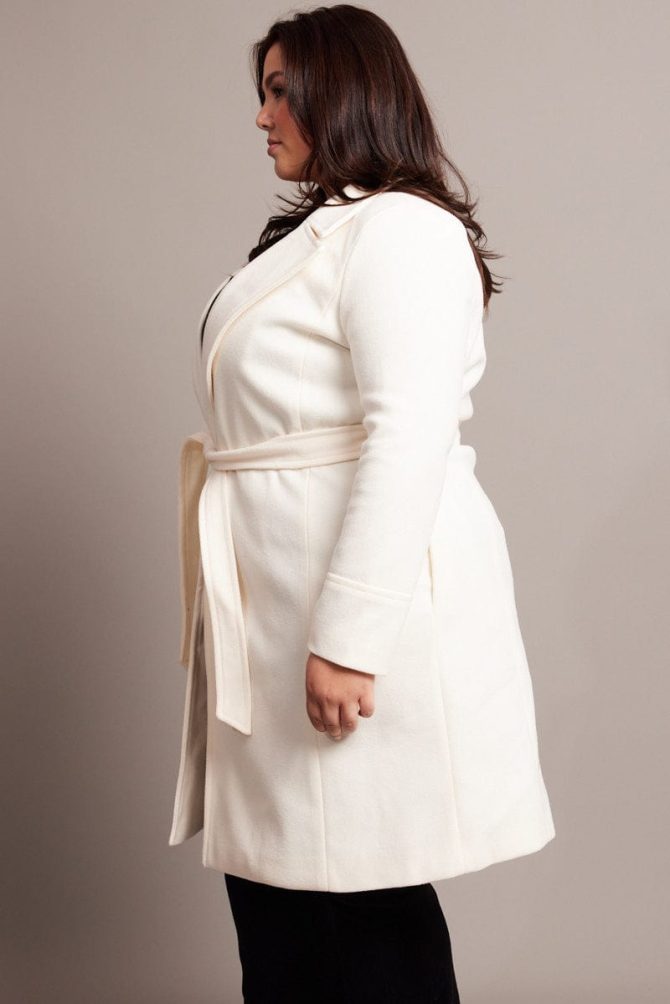 White Long Belted Wrap Coat
