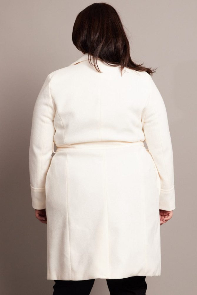 White Long Belted Wrap Coat