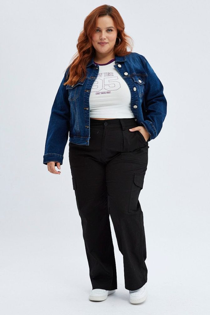 Blue Denim Jacket Cropped Dark Wash