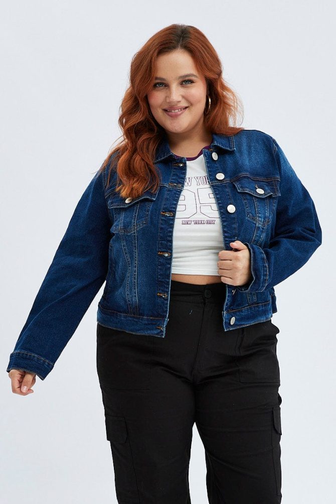 Blue Denim Jacket Cropped Dark Wash