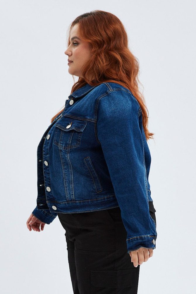 Blue Denim Jacket Cropped Dark Wash