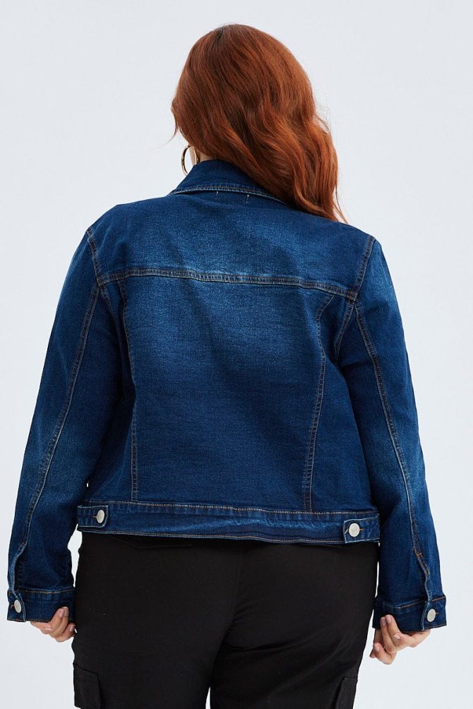 Blue Denim Jacket Cropped Dark Wash